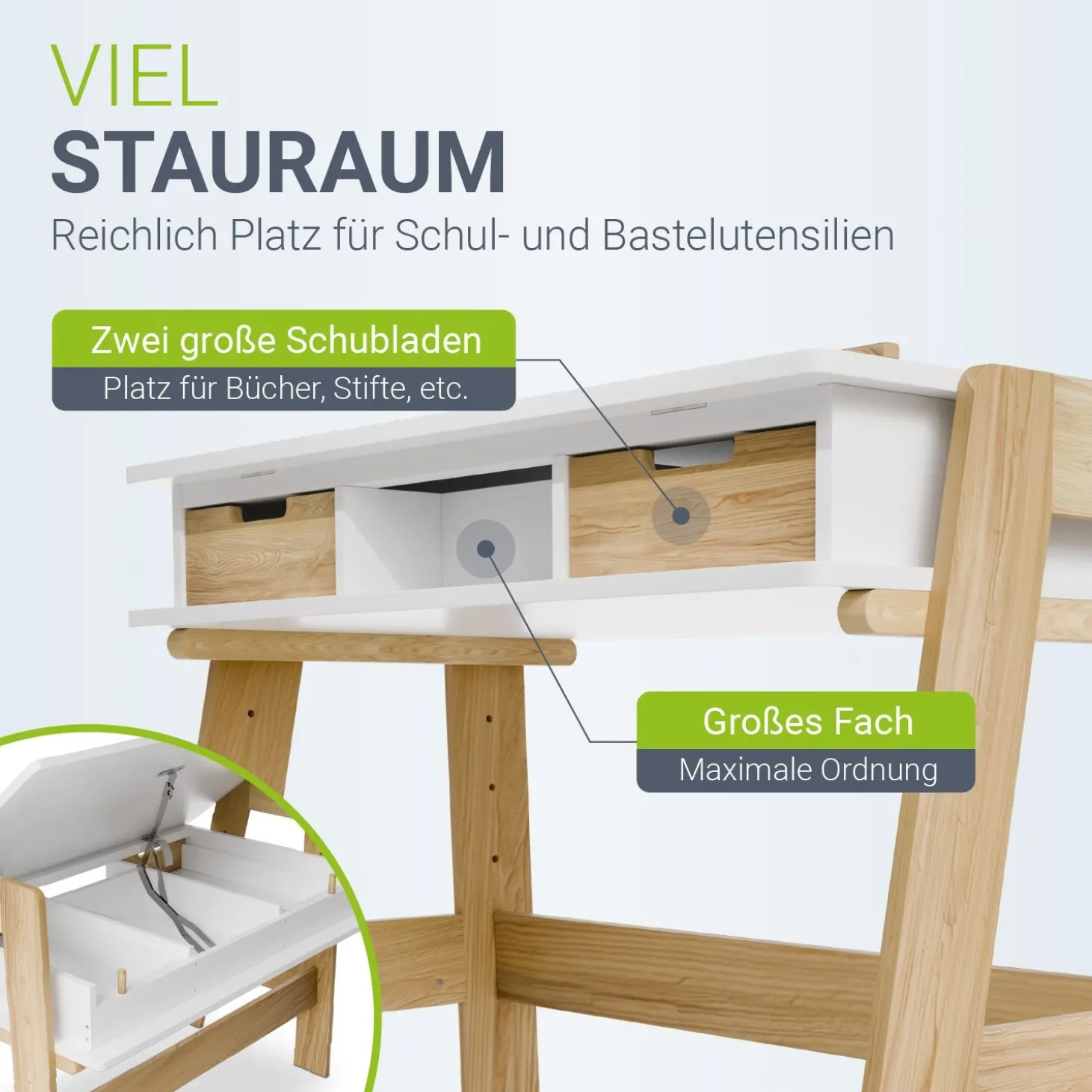 Kinder Schreibtisch Fietje Der perfekte Lernbegleiter: Höhenverstellbar, viel Stauraum