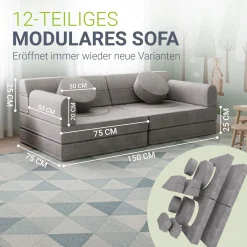 Kindersofa Kayo mit Cord Bezug & Kissen Weiches Spielsofa mit verschiedenen Aufbaumöglichkeiten