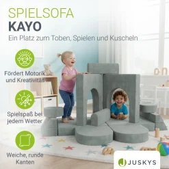Kindersofa Kayo mit Cord Bezug & Kissen Weiches Spielsofa mit verschiedenen Aufbaumöglichkeiten