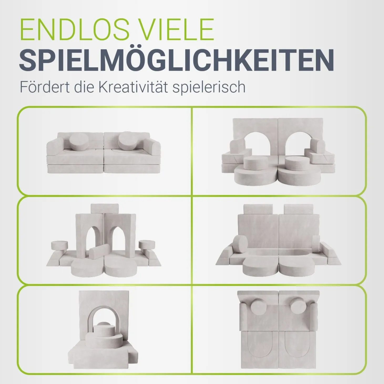 Kindersofa Kayo mit Cord Bezug & Kissen Weiches Spielsofa mit verschiedenen Aufbaumöglichkeiten