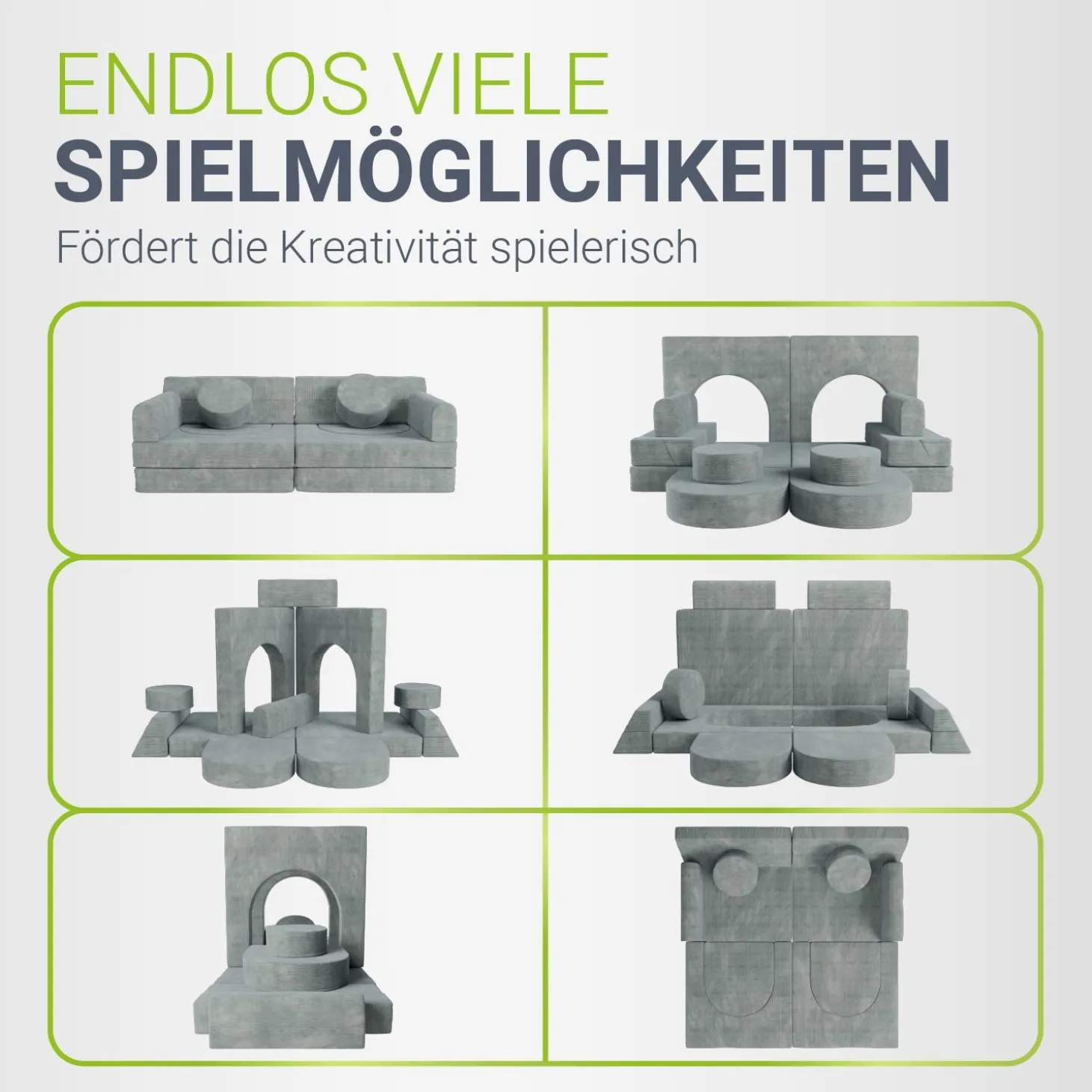 Kindersofa Kayo mit Cord Bezug & Kissen Weiches Spielsofa mit verschiedenen Aufbaumöglichkeiten