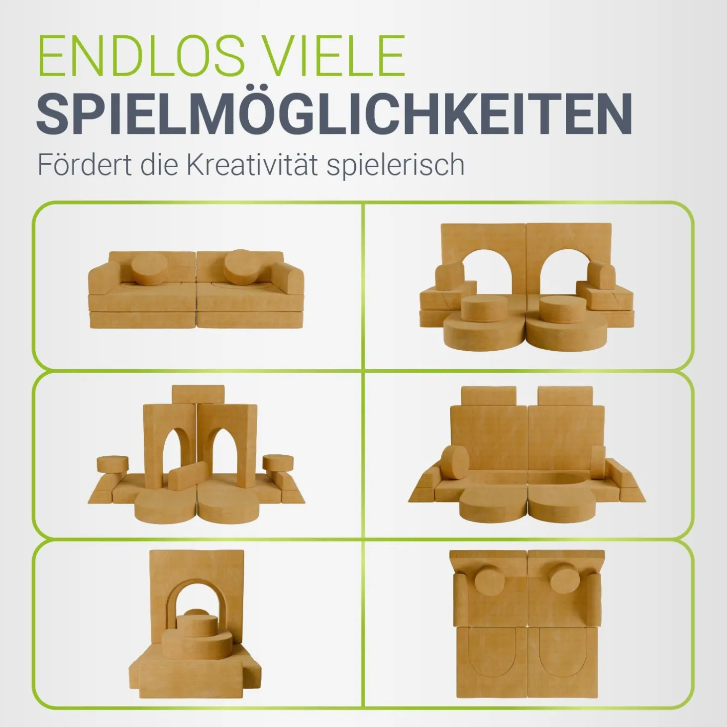 Kindersofa Kayo mit Cord Bezug & Kissen Weiches Spielsofa mit verschiedenen Aufbaumöglichkeiten