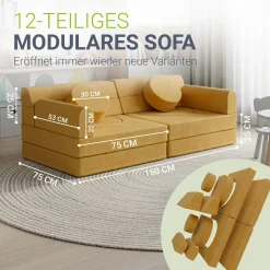 Kindersofa Kayo mit Cord Bezug & Kissen Weiches Spielsofa mit verschiedenen Aufbaumöglichkeiten