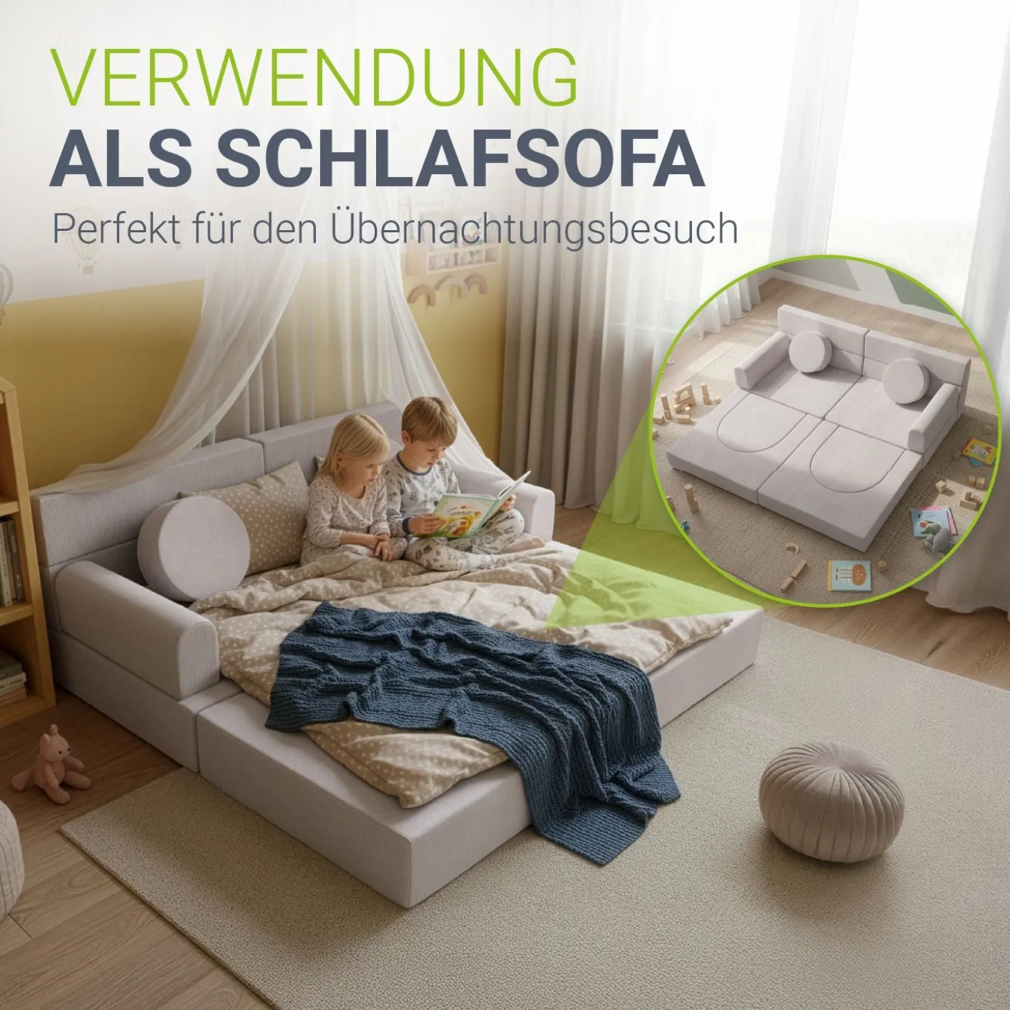 Kindersofa Kayo mit Cord Bezug & Kissen Weiches Spielsofa mit verschiedenen Aufbaumöglichkeiten