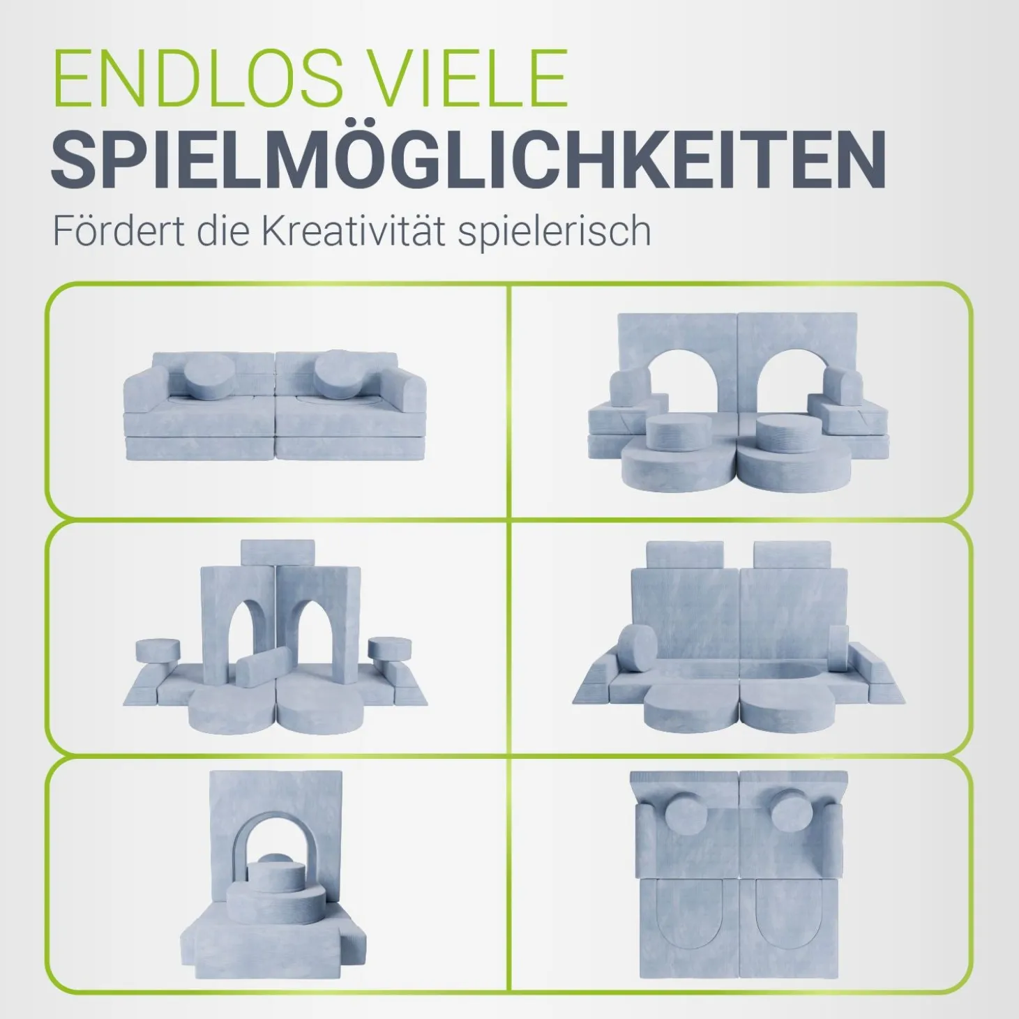 Kindersofa Kayo mit Cord Bezug & Kissen Weiches Spielsofa mit verschiedenen Aufbaumöglichkeiten