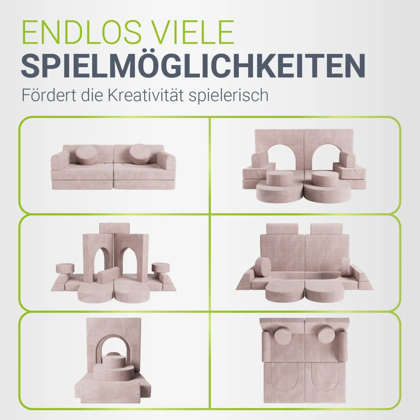 Kindersofa Kayo mit Cord Bezug & Kissen Weiches Spielsofa mit verschiedenen Aufbaumöglichkeiten