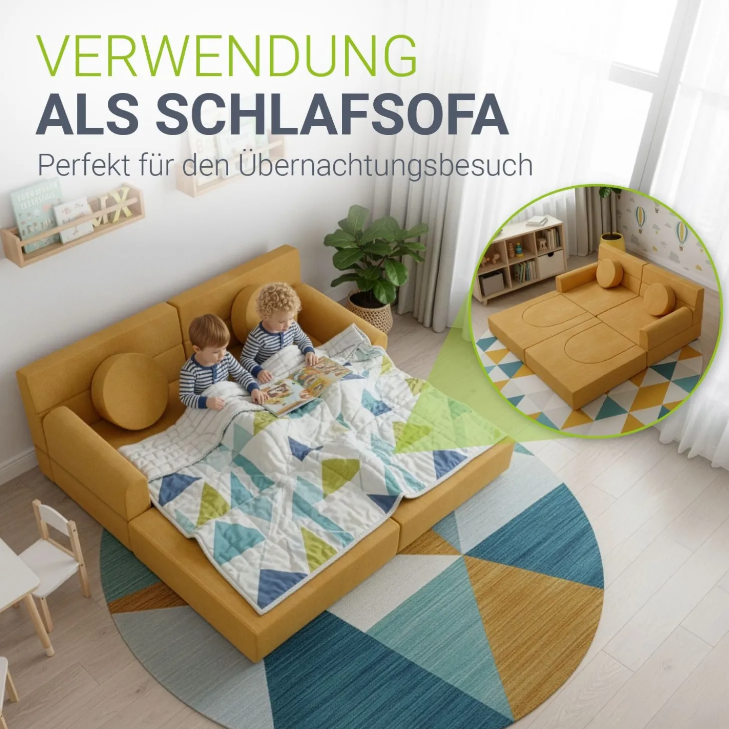Kindersofa Kayo mit Cord Bezug & Kissen Weiches Spielsofa mit verschiedenen Aufbaumöglichkeiten
