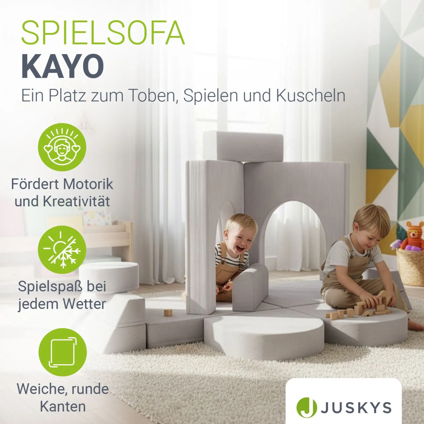 Kindersofa Kayo mit Cord Bezug & Kissen Weiches Spielsofa mit verschiedenen Aufbaumöglichkeiten