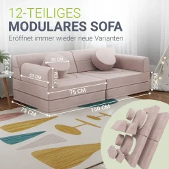 Kindersofa Kayo mit Cord Bezug & Kissen Weiches Spielsofa mit verschiedenen Aufbaumöglichkeiten