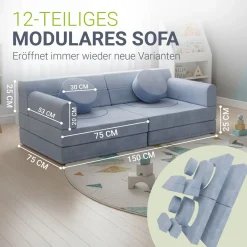 Kindersofa Kayo mit Cord Bezug & Kissen Weiches Spielsofa mit verschiedenen Aufbaumöglichkeiten
