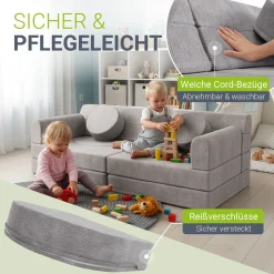 Kindersofa Kayo mit Cord Bezug & Kissen Weiches Spielsofa mit verschiedenen Aufbaumöglichkeiten
