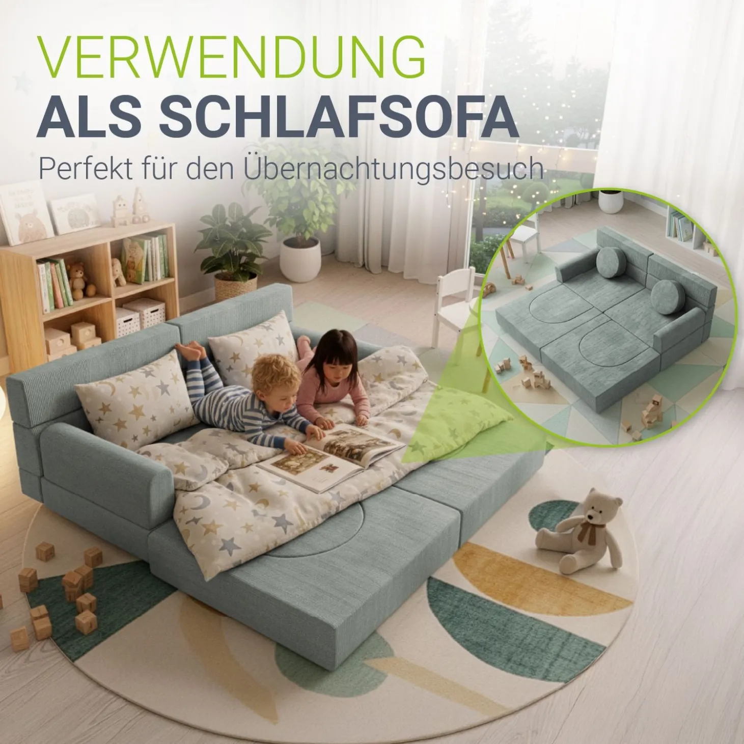 Kindersofa Kayo mit Cord Bezug & Kissen Weiches Spielsofa mit verschiedenen Aufbaumöglichkeiten