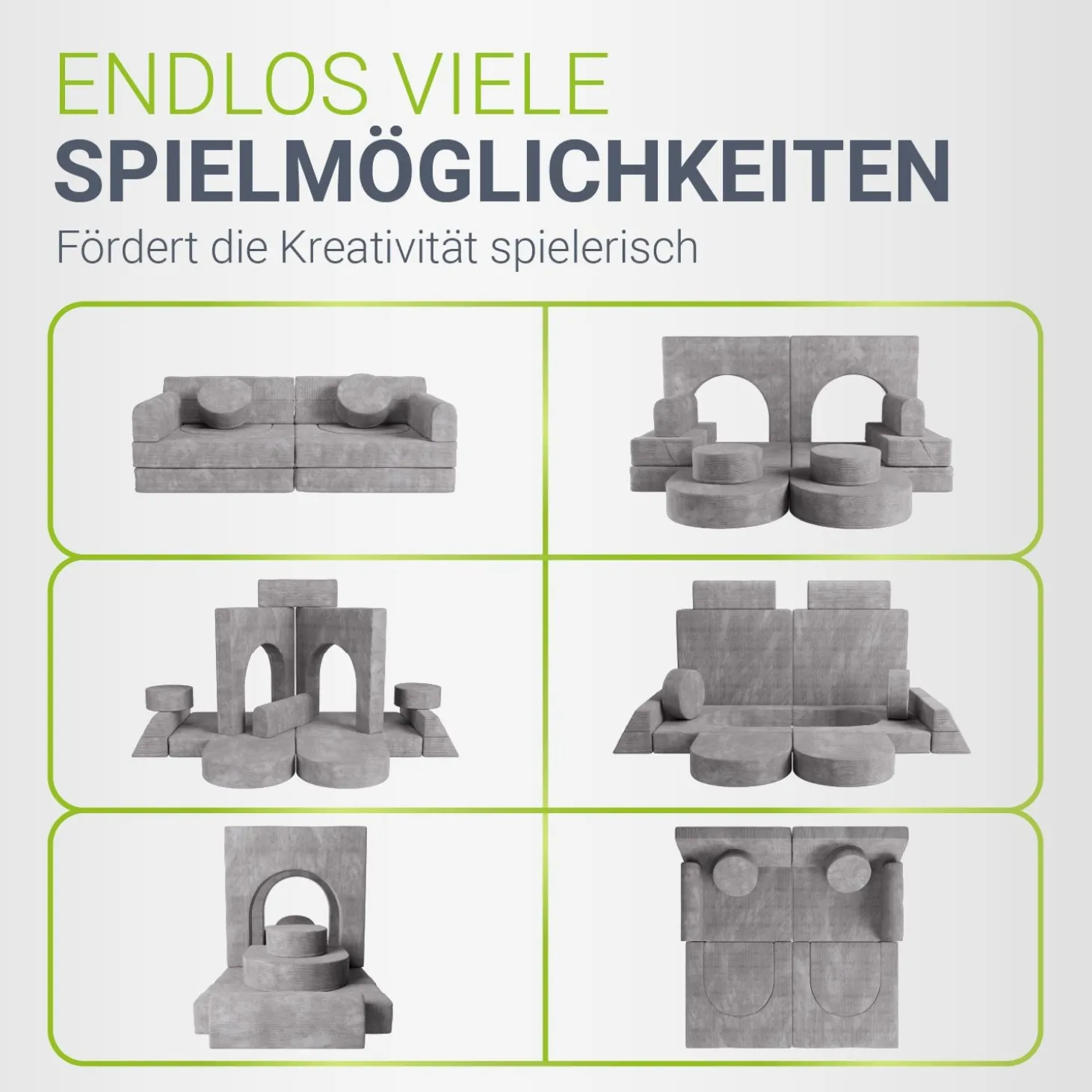 Kindersofa Kayo mit Cord Bezug & Kissen Weiches Spielsofa mit verschiedenen Aufbaumöglichkeiten