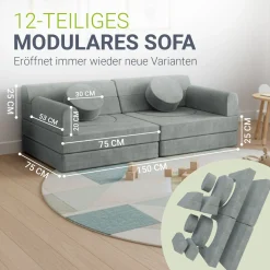 Kindersofa Kayo mit Cord Bezug & Kissen Weiches Spielsofa mit verschiedenen Aufbaumöglichkeiten