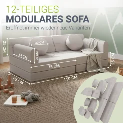 Kindersofa Kayo mit Cord Bezug & Kissen Weiches Spielsofa mit verschiedenen Aufbaumöglichkeiten