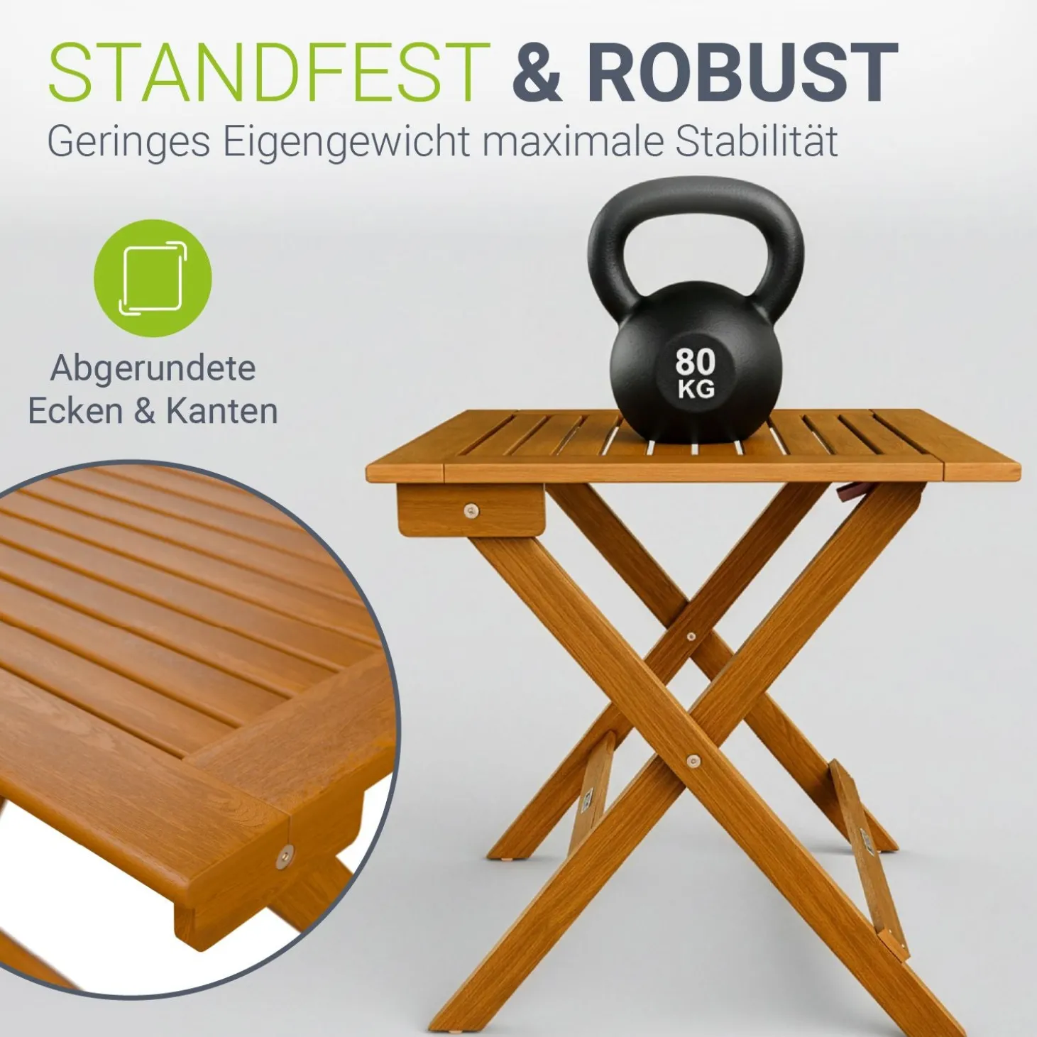 Klappbarer Holztisch Zadar Robuster, wetterfester Gartentisch aus Akazienholz für Outdoor-Einsätze