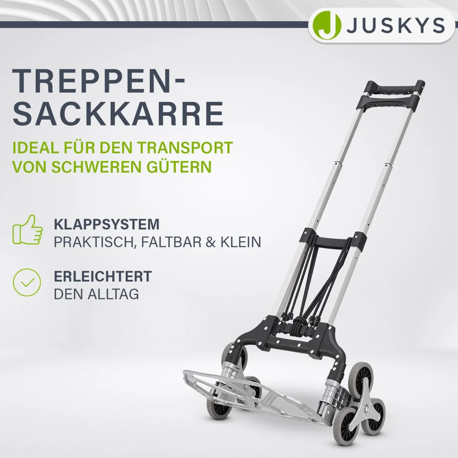 Klappbare Treppensackkarre bis 80 kg Alu Sackkarre inklusive Handschuhe & 2 Expanderseile