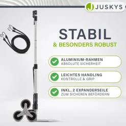 Klappbare Treppensackkarre bis 80 kg Alu Sackkarre inklusive Handschuhe & 2 Expanderseile
