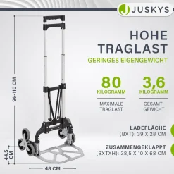 Klappbare Treppensackkarre bis 80 kg Alu Sackkarre inklusive Handschuhe & 2 Expanderseile