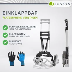 Klappbare Treppensackkarre bis 80 kg Alu Sackkarre inklusive Handschuhe & 2 Expanderseile