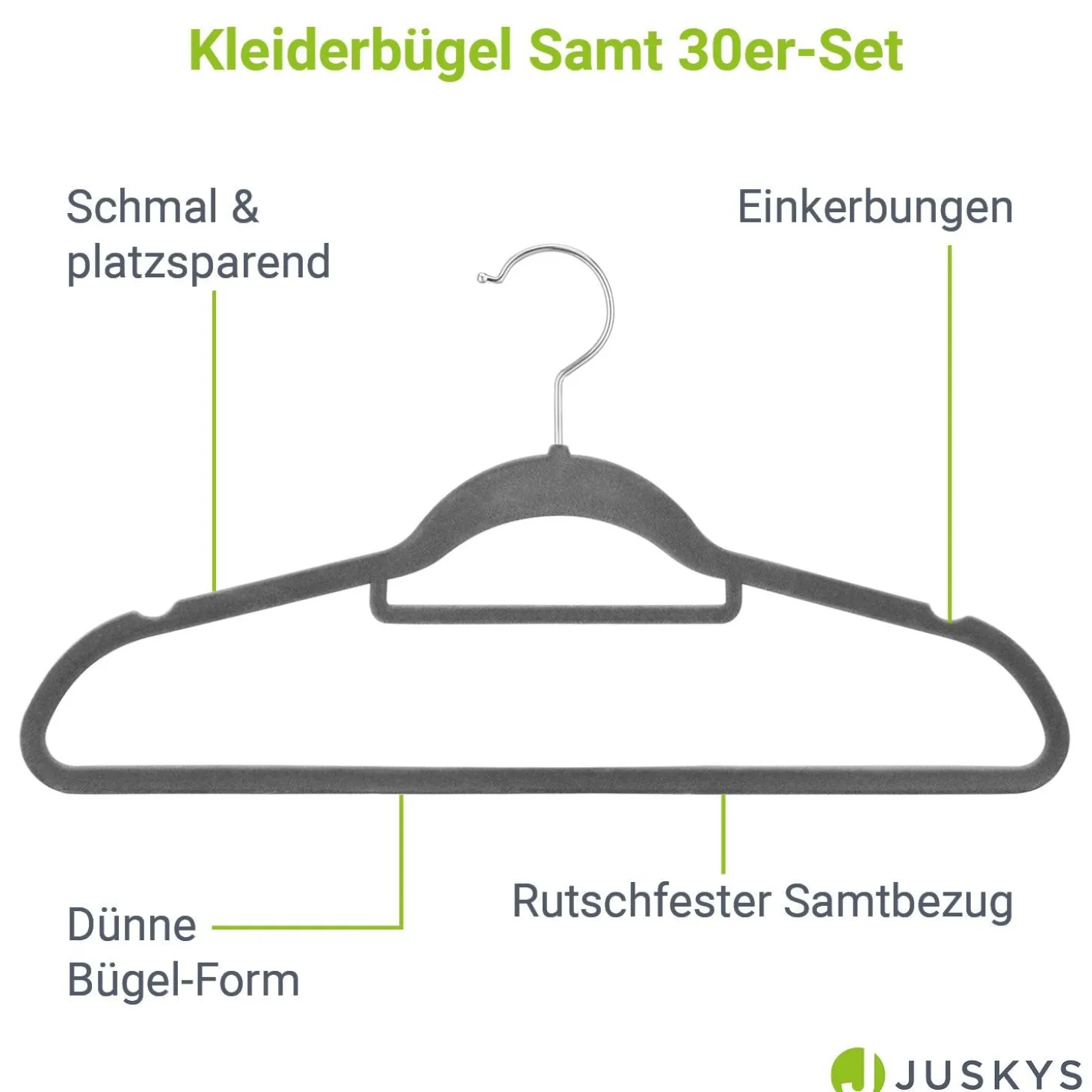 Kleiderbügel - Samt Bügel für Garderobe - rutschfest mit Samtbezug