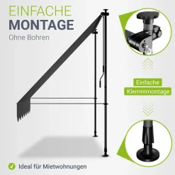 Klemmmarkise Kapstadt mit Handkurbel höhenverstellbarer Sonnenschutz, uv-beständig in 6 Breiten verfügbar