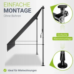 Klemmmarkise Kapstadt mit Handkurbel höhenverstellbarer Sonnenschutz, uv-beständig in 6 Breiten verfügbar