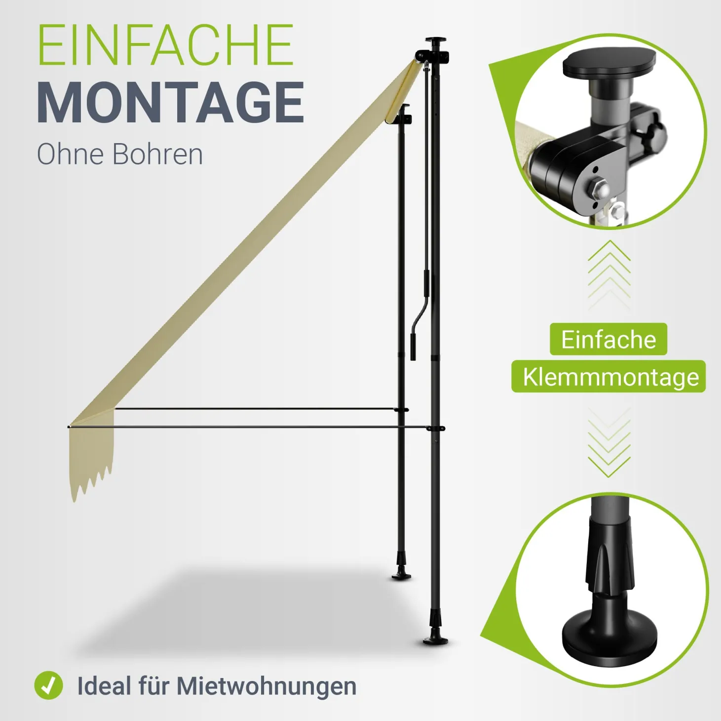 Klemmmarkise Kapstadt mit Handkurbel höhenverstellbarer Sonnenschutz, uv-beständig in 6 Breiten verfügbar