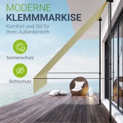 Klemmmarkise Kapstadt mit Handkurbel höhenverstellbarer Sonnenschutz, uv-beständig in 6 Breiten verfügbar