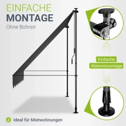 Klemmmarkise Kapstadt mit Handkurbel höhenverstellbarer Sonnenschutz, uv-beständig in 6 Breiten verfügbar