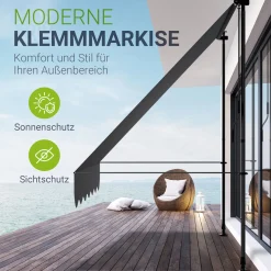 Klemmmarkise Kapstadt mit Handkurbel höhenverstellbarer Sonnenschutz, uv-beständig in 6 Breiten verfügbar