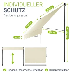 Klemmmarkise Kapstadt mit Handkurbel höhenverstellbarer Sonnenschutz, uv-beständig in 6 Breiten verfügbar