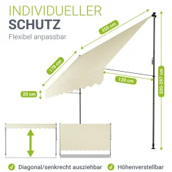 Klemmmarkise Kapstadt mit Handkurbel höhenverstellbarer Sonnenschutz, uv-beständig in 6 Breiten verfügbar