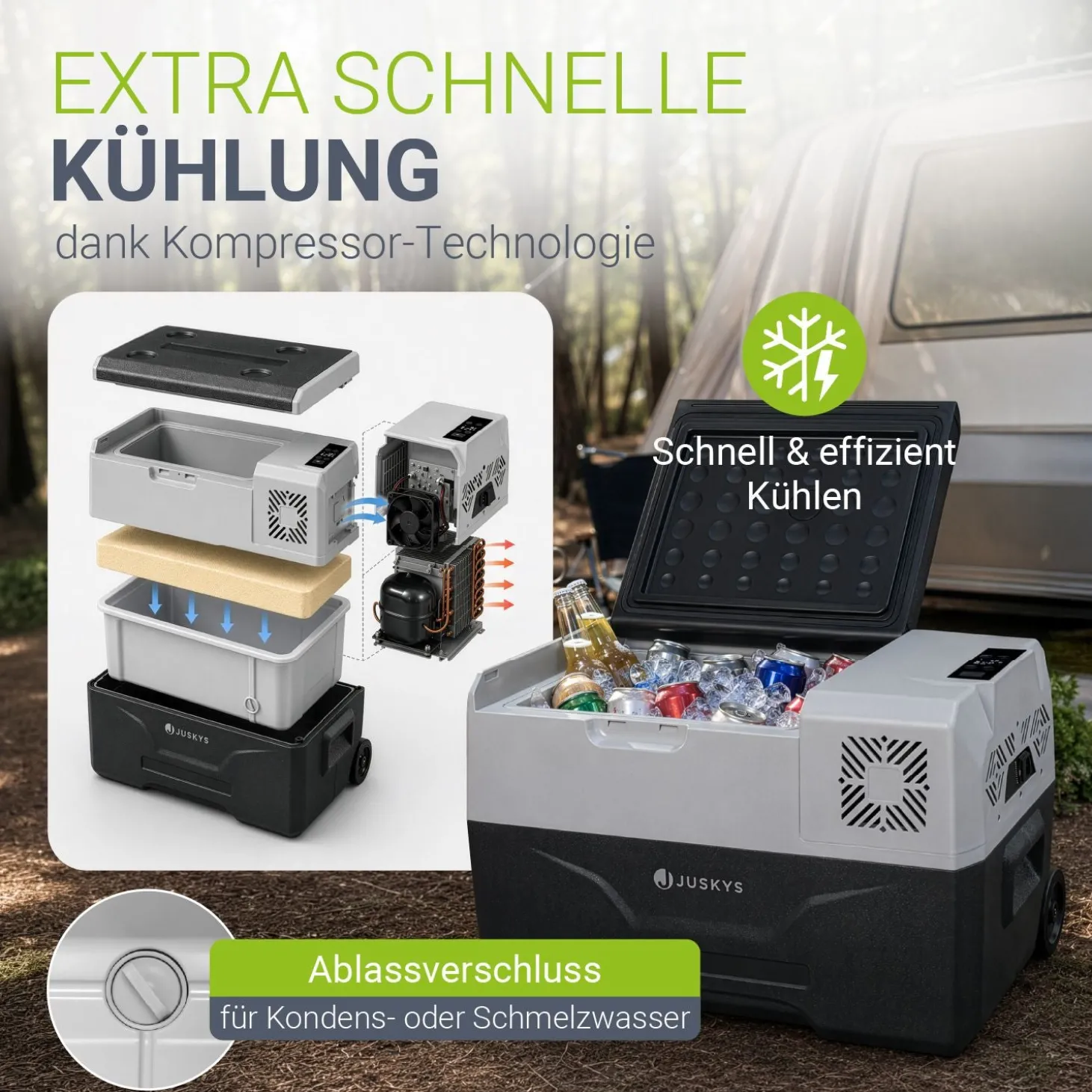 Kompressor Kühlbox Yukon 30l oder 50l mit 12/24 & 230 V Anschluss, App-Steuerung und USB-Ladebuchse