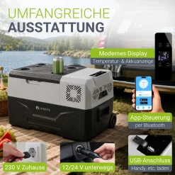 Kompressor Kühlbox Yukon 30l oder 50l mit 12/24 & 230 V Anschluss, App-Steuerung und USB-Ladebuchse