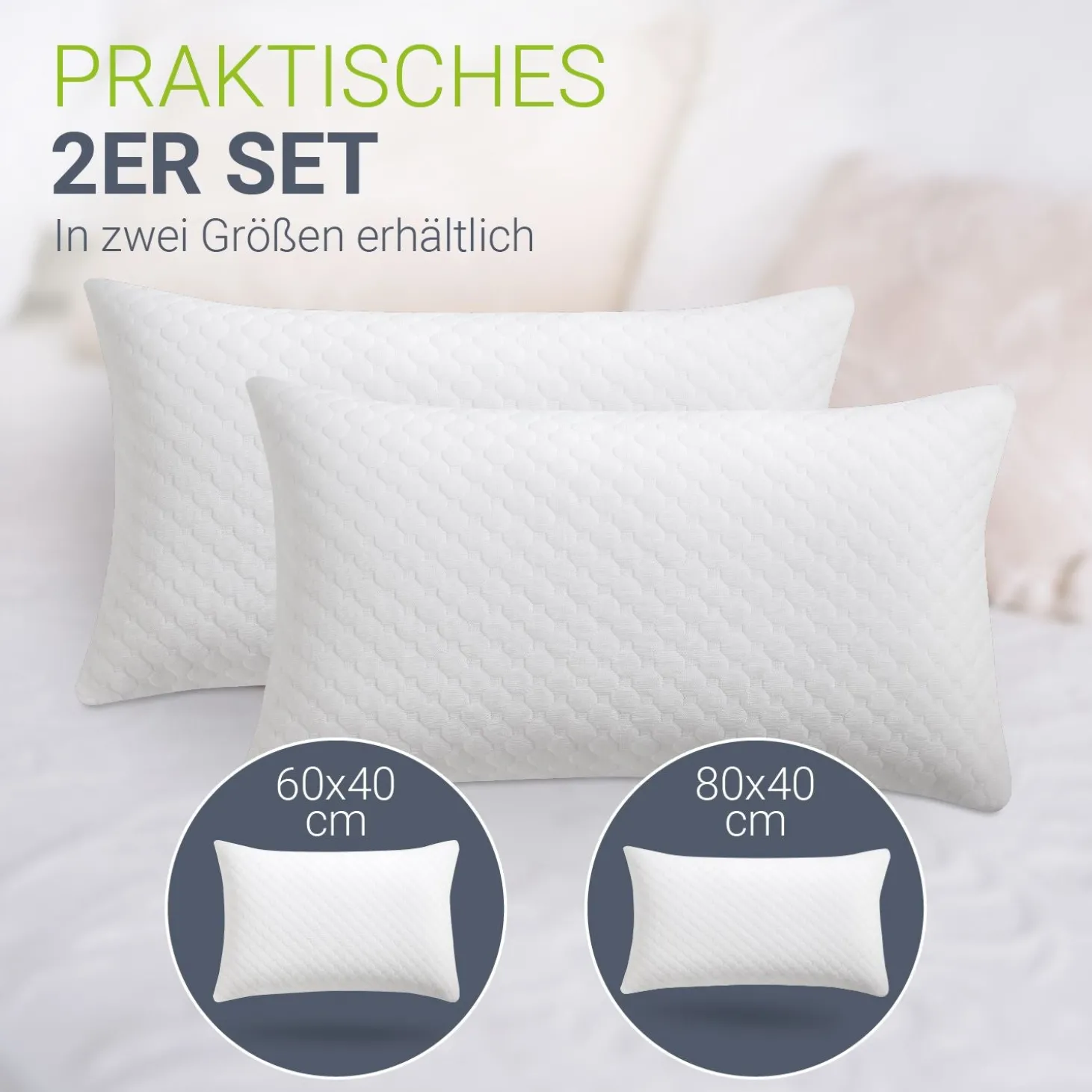 Kopfkissen - 2er Set Bequeme Kissen - atmungsaktiv & hypoallergen