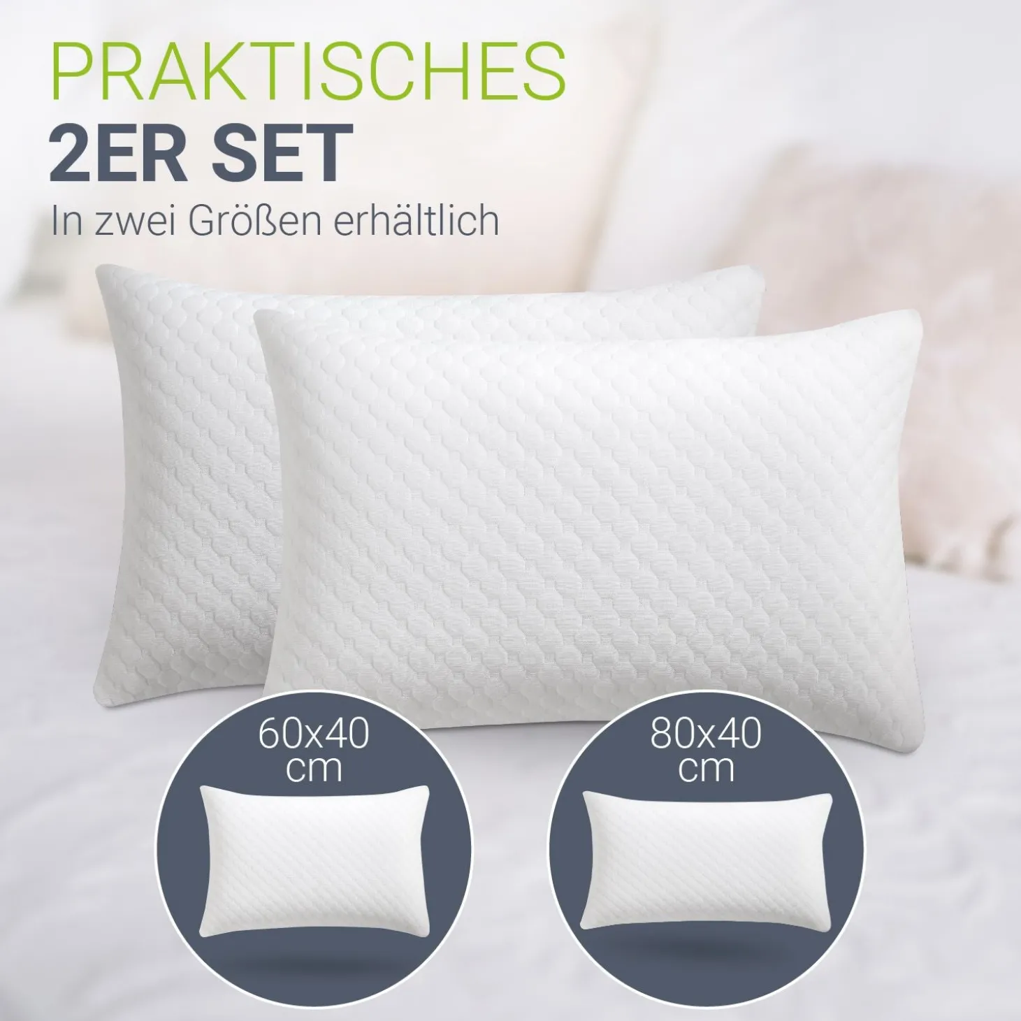 Kopfkissen - 2er Set Bequeme Kissen - atmungsaktiv & hypoallergen