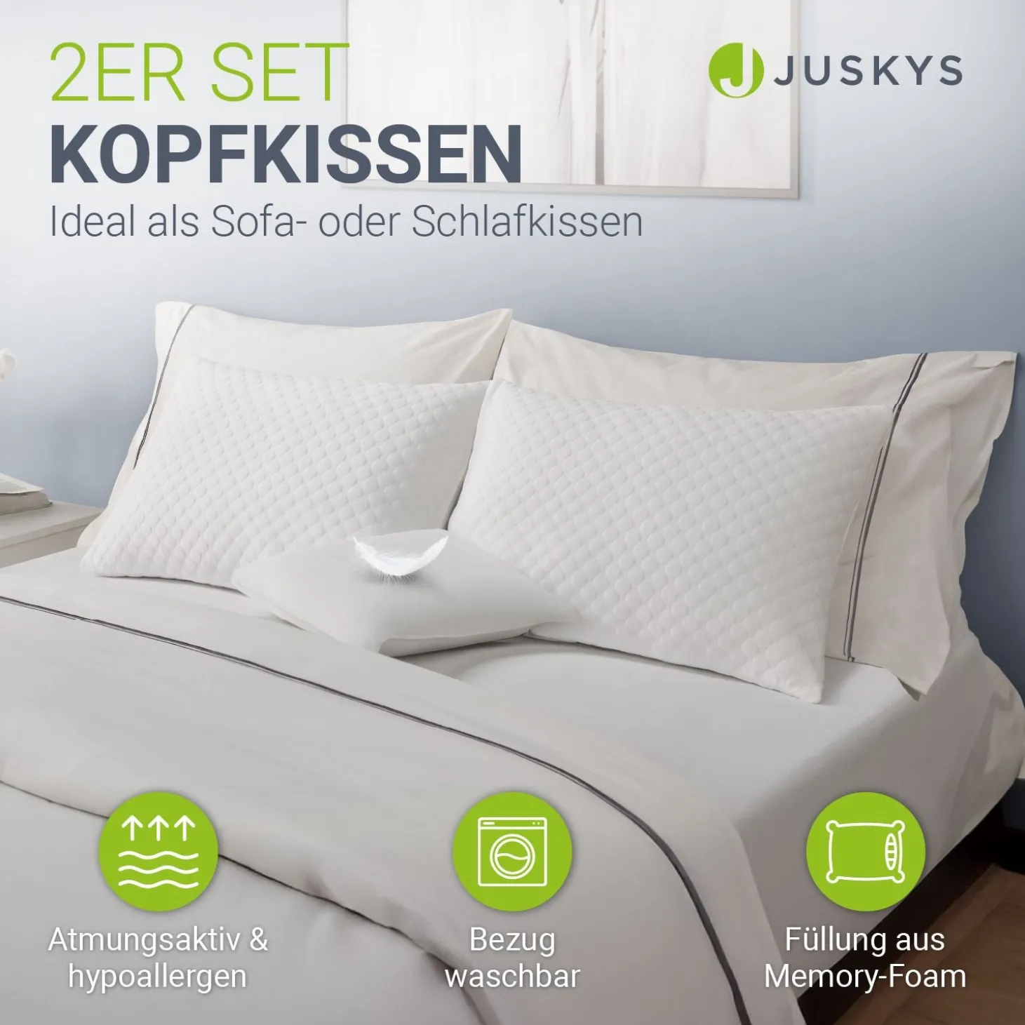 Kopfkissen - 2er Set Bequeme Kissen - atmungsaktiv & hypoallergen