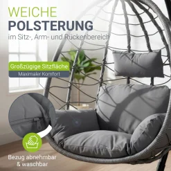 Korbhängesessel Aria inklusive Gestell Faltbarer Hängesessel mit Geflecht, Kissen & Aufhängung mit Feder