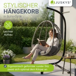 Korbhängesessel Aria inklusive Gestell Faltbarer Hängesessel mit Geflecht, Kissen & Aufhängung mit Feder