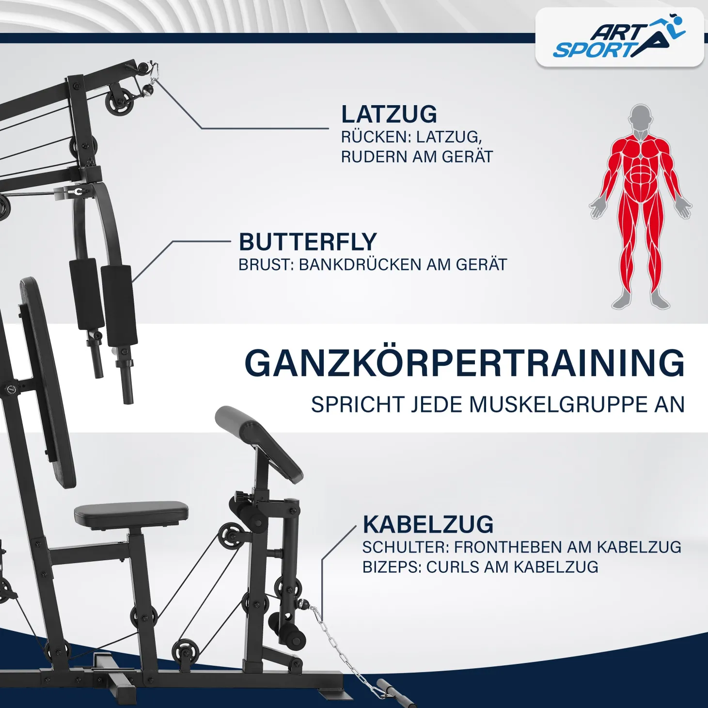 Kraftstation ProfiGym 3000 Ganzkörper Trainingsgerät mit 14 Gewichten bis 77 kg