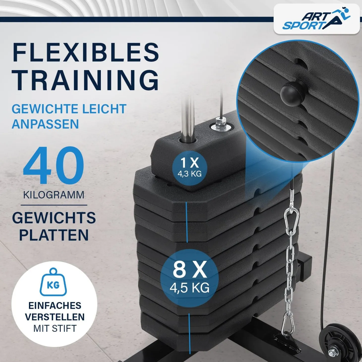 Kraftstation ProfiGym 2000 mit Latzugstange, Butterflystange und Bizepsseilzug