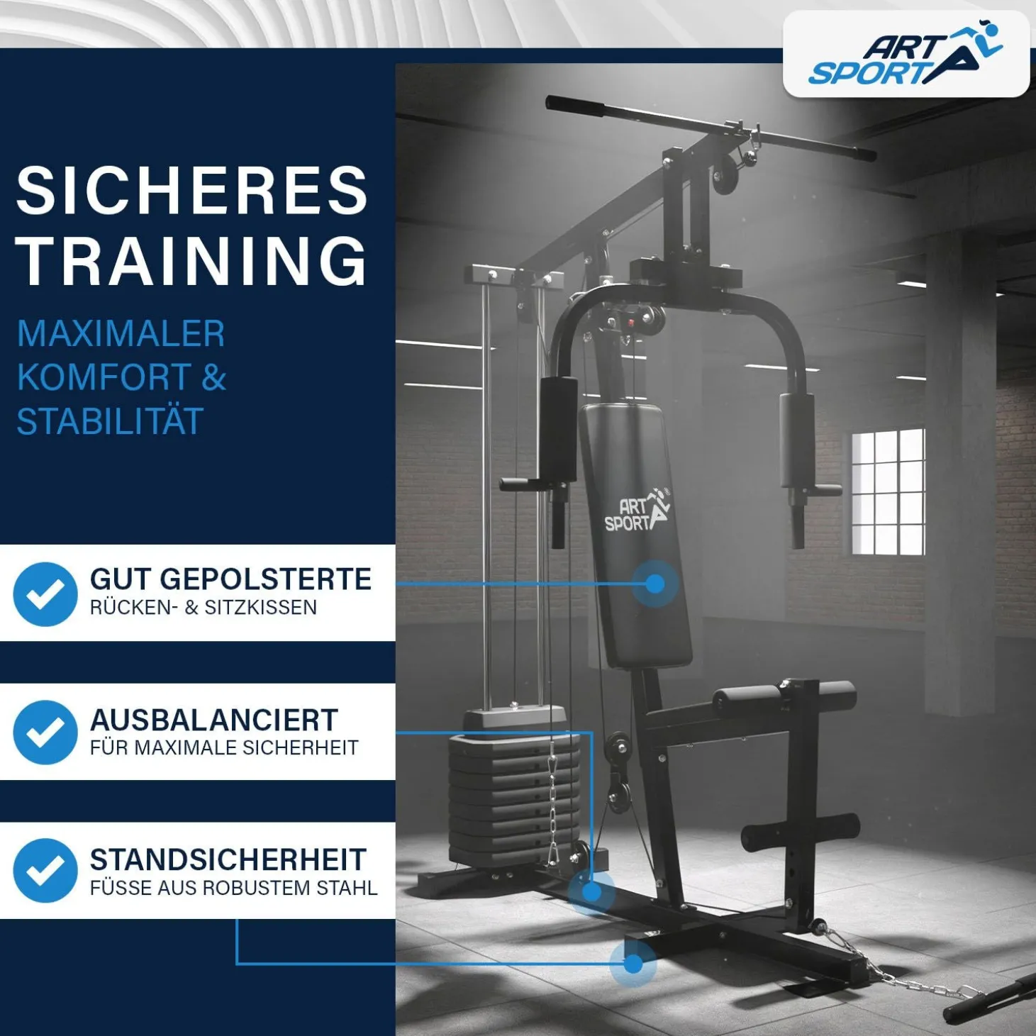 Kraftstation ProfiGym 2000 mit Latzugstange, Butterflystange und Bizepsseilzug