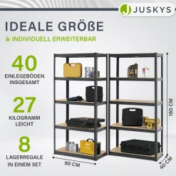 Lagerregal Basic 2er bis 8er Set 180 x 90 x 40 cm Schwerlastregale aus Metall mit Einlegeböden