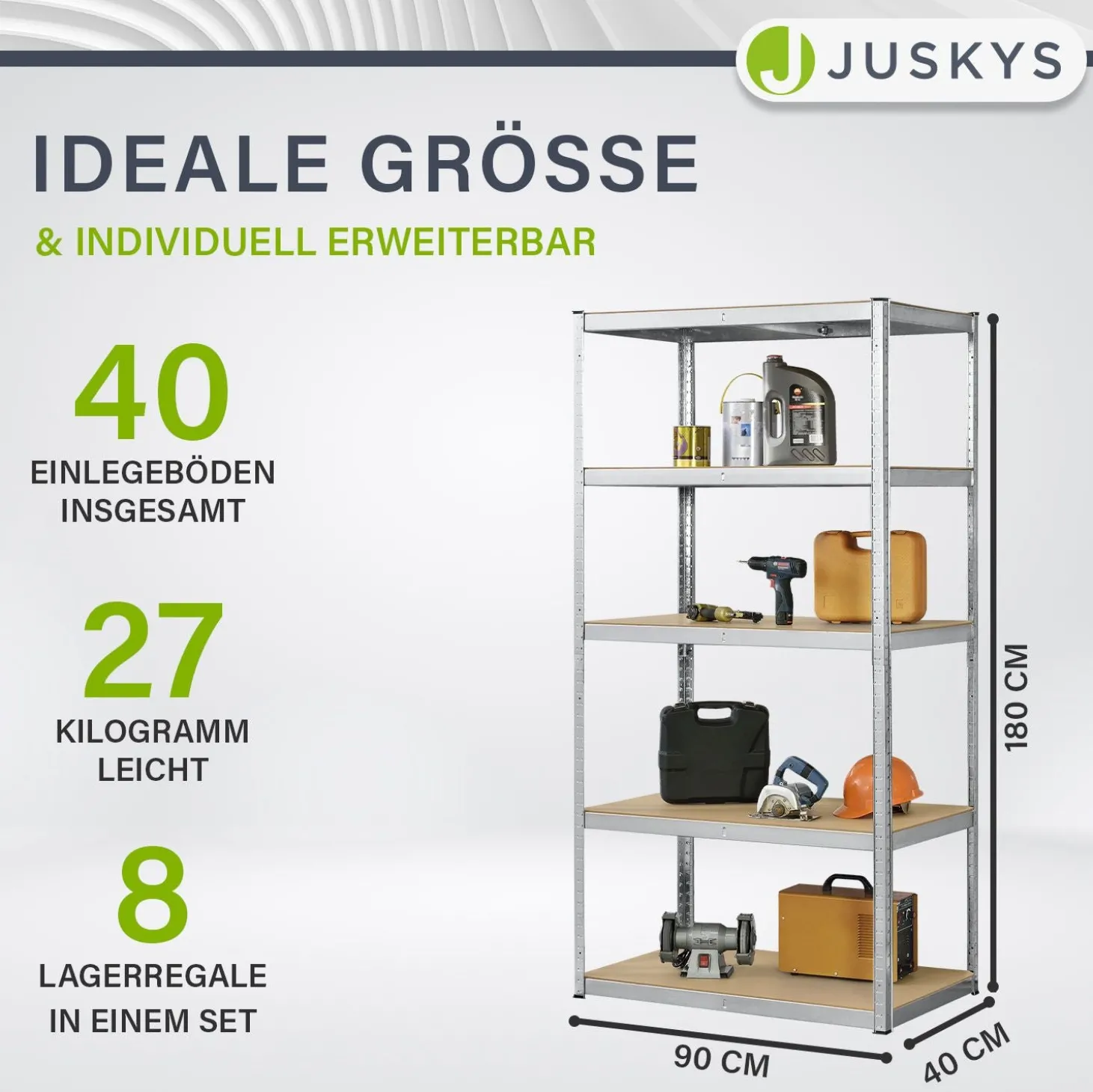 Lagerregal Basic 2er bis 8er Set 180 x 90 x 40 cm Schwerlastregale aus Metall mit Einlegeböden