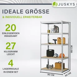 Lagerregal Basic 2er bis 8er Set 180 x 90 x 40 cm Schwerlastregale aus Metall mit Einlegeböden