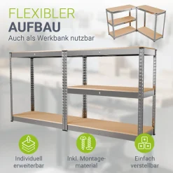Lagerregal Basic 2er bis 8er Set 180 x 90 x 40 cm Schwerlastregale aus Metall mit Einlegeböden