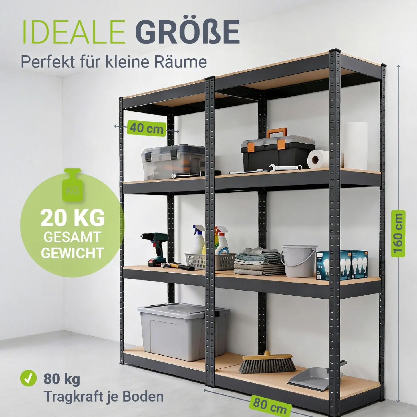 Lagerregal Easy 2er Set 160 x 80 x 40 cm 2 Schwerlastregale aus Metall mit 8 Einlegeböden