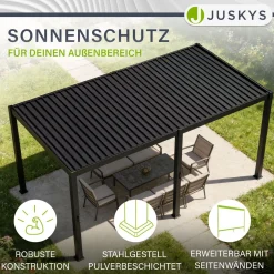 Lamellendach Tahiti 3 x 5,9 m inkl. 2x Seitenwand 3 m Lamellendach für Terrasse & Garten mit verstellbaren Lamellen