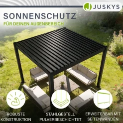 Lamellendach Tahiti 3 x 3 m inkl. 2x Seitenwand 3 m Lamellendach für Terrasse & Garten mit verstellbaren Lamellen